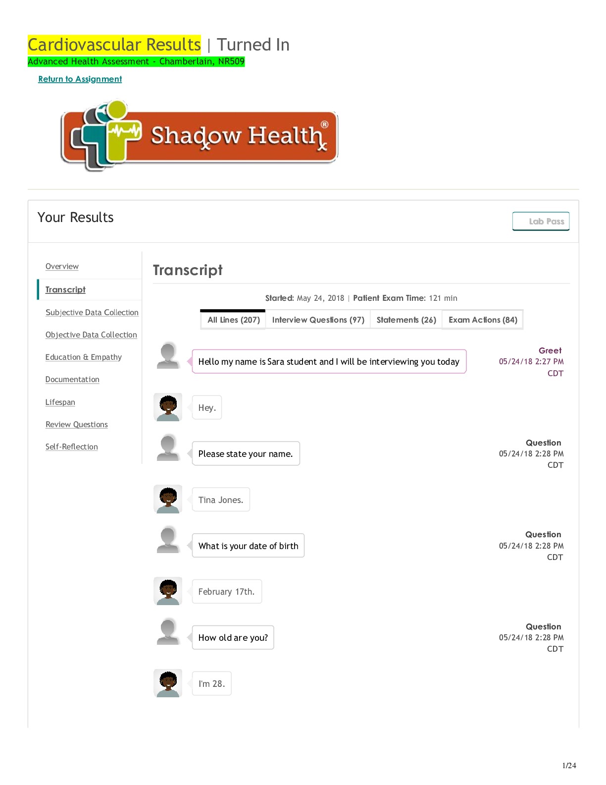 Preview image for Tina Jones Cardiovascular Documentation | Cardiovascular Results | Completed